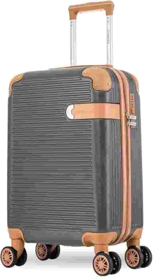Mala de Bordo Rígida - Textura Canelada Distinta, Rodas Duplas Silenciosas 360°, Cadeado com Combinação Numérica | Leveza e Segurança Aprimoradas para Viagens (Chumbo, Pequeno)