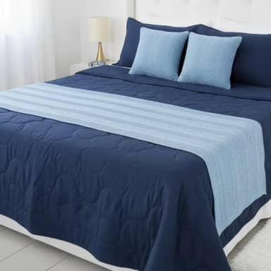Kit peseira manta trico cama casal queen king para sofá com 2 almofadas decorativa cama posta (Azul Claro, Queen)