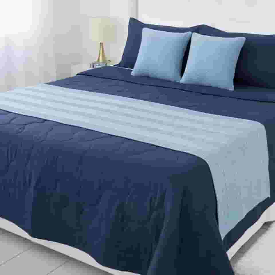 Kit peseira manta trico cama casal queen king para sofá com 2 almofadas decorativa cama posta (Azul Claro, Queen)