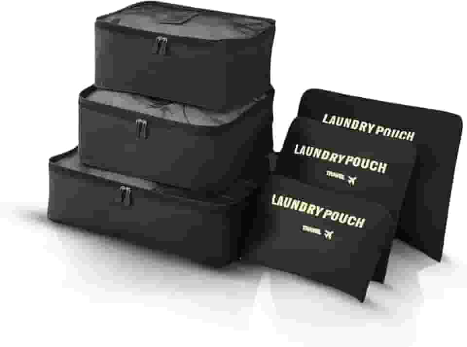 Combo Mala de Viagem de Bordo + Kit Organizador (Kit Organizador, Preto, 6 Peças)