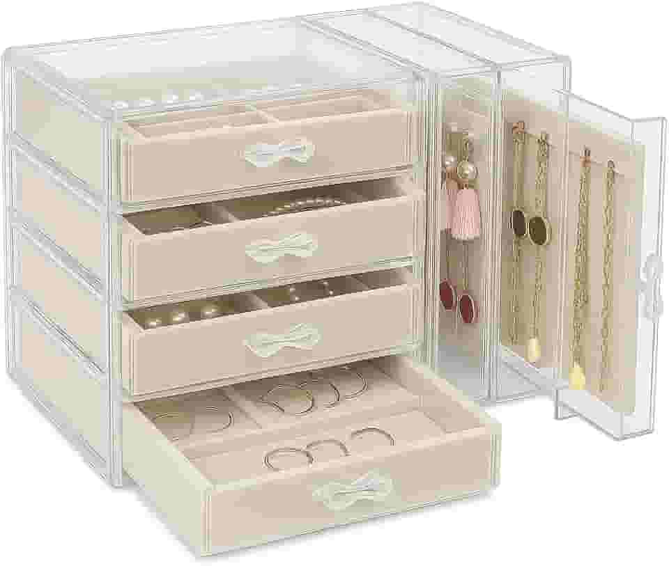 Porta-Joias 6 Gavetas em Acrílico Transparente – Organizador de Joias, Brincos, Colares e Bijuterias – Expositor com Design Moderno e Elegante