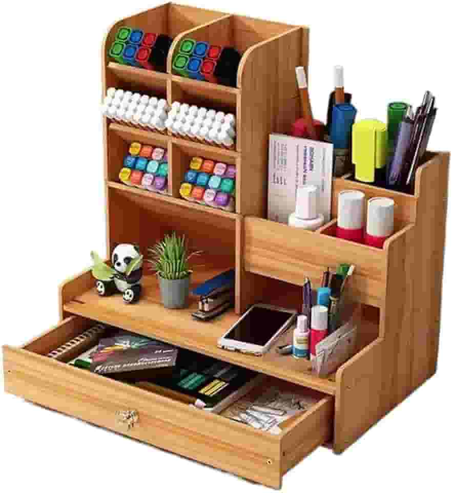 Organizador De Mesa MDF Escritório Multiuso Com Gaveta E Nicho De Caneta