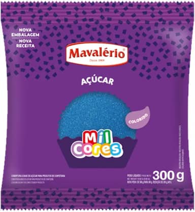 AÇÚCAR CRISTAL COLORIDO AZUL MIL CORES 300G MAVALÉRIO