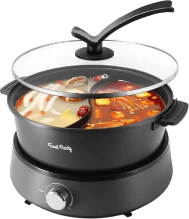 Food Party Panela elétrica separável Shabu Shabu com divisória panela quente panela elétrica dupla face 220V 1350W panela antiaderente 4L fondue para 2-6 pessoas
