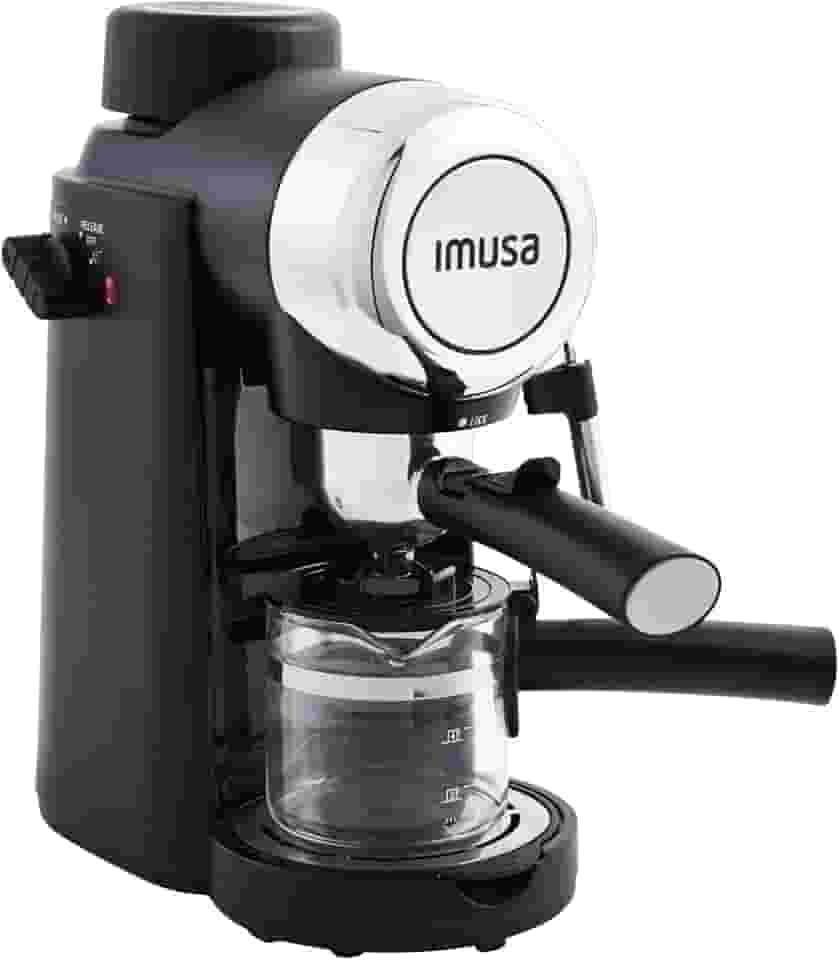 IMUSA Máquina de café expresso e cappuccino, 4 xícaras, preta, 800 watts