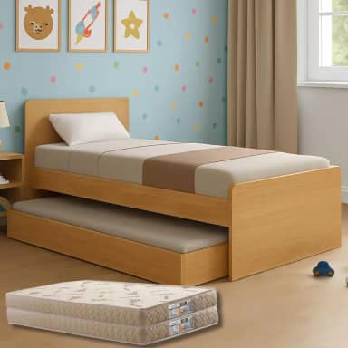 Bicama Solteiro Bibox Cama com Auxiliar e Colchões Premium Bordado (Colchões D33, Branco)