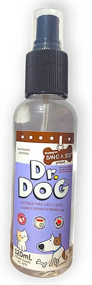 Banho Seco Gatos Cachorro Pocket Limpa Patinhas Pet de Bolso 120ml, prático, fácil de usar, higieniza deixa os pêlos sedosos e cheirosos, shampoo seco pet filhotes a partir de 2 meses