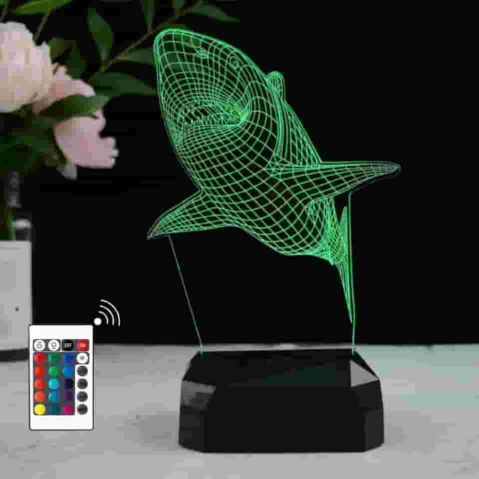 Abajur Luminária Decoração Led 3d 16 Cores Quarto Sala Escritório Para Presente (Tubarão)