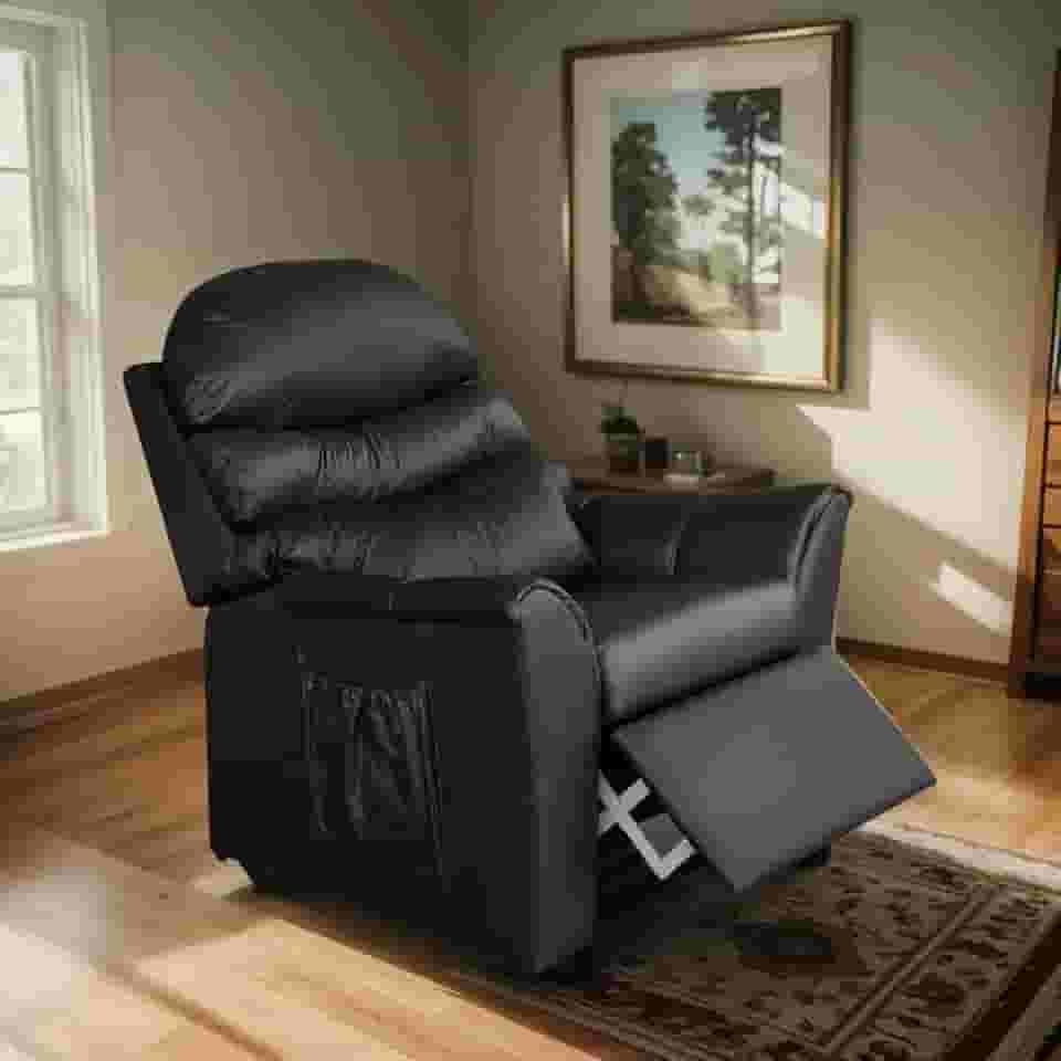 Poltrona do Papai para Estética Reclinável Top Sofas em Corino Preto Quarto Sala