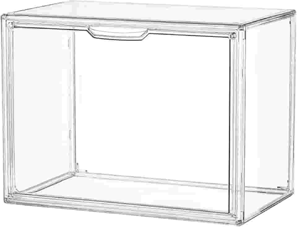 Vitrine de acrílico transparente, caixas de armazenamento de plástico empilháveis com tampa de atração magnética, vitrine para cosméticos, bonecos grandes colecionáveis, GG