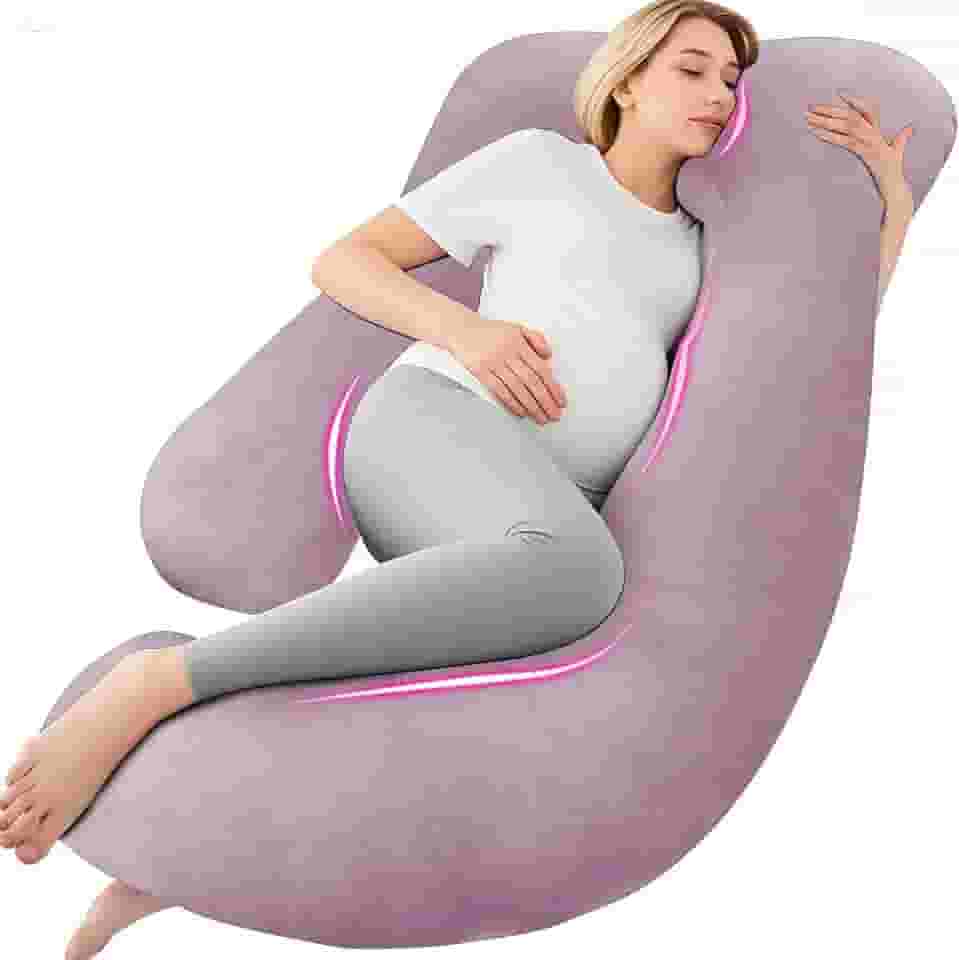 Chilling Home Travesseiros de gravidez para dormir - Travesseiro de corpo inteiro em forma de U 147 cm - Necessário para mulheres grávidas com capa removível, rosa