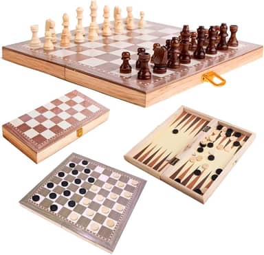 Jogo Xadrez Dama Gamão Madeira Tabuleiro 3 Em 1 29x29