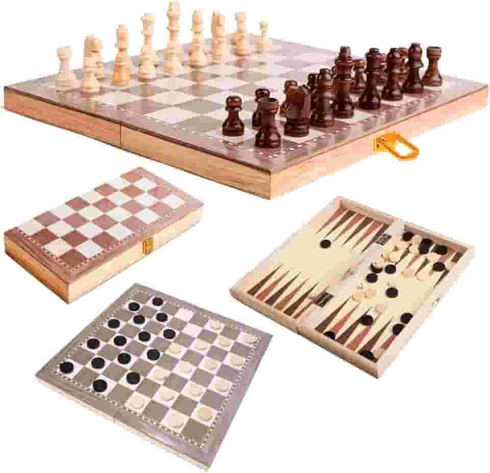 Jogo Xadrez Dama Gamão Madeira Tabuleiro 3 Em 1 29x29