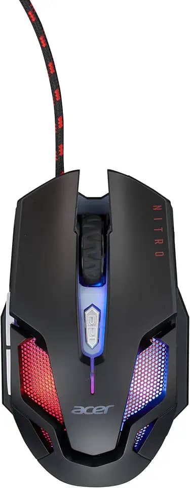 ACER Mouse Gamer Óptico Nitro NMW200 Sensor 6D de alta precisão Retroiluminado em 7 cores, Design Simétrico e ergonômico Preto com detalhes em vermelho