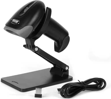 Rabitpos Scanner de código QR com suporte dobrável, scanner de código de barras 2D 1D 2.4G sem fio e conexão USB com fio, leitor de código de barras de imagem CMOS portátil para supermercado de