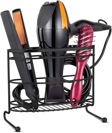 Organizador Banheiro Porta Secador de Cabelo Suporte Preto Chapinha e Escova