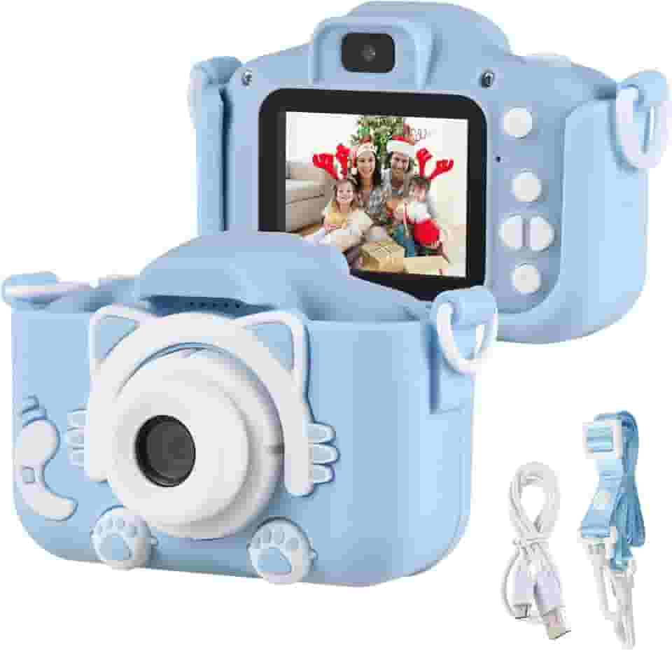 Mini Câmera Digital Infantil 1080P Portátil com Alça Tela 2" Temporizador Auto-foco Câmera de Vídeo Para Crianças com Jogos Filtros e Molduras - BELLA NET (AZUL)