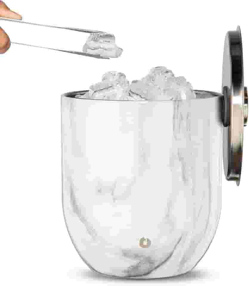 SNOWFOX Balde de gelo de aço inoxidável isolado a vácuo premium com tampa/pinça, fundo sem borracha, acessórios para bar doméstico, baldes de gelo para festas, suprimentos de entretenimento ao ar