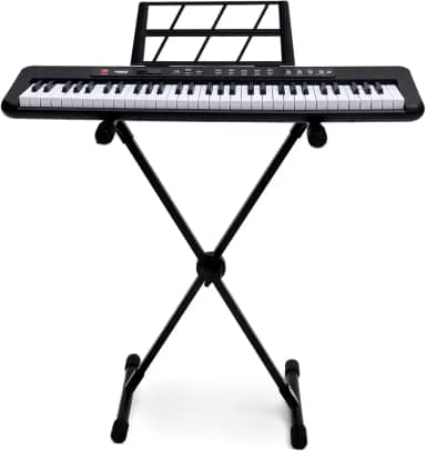 Kit Teclado Musical Kobe KB-150 BK Preto 5/8 61 Teclas Com Suporte em X e Fonte
