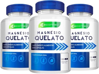 3Un Magnesio Quelato 100% Puro 500mg 360Cáps Maxima Absorção Kit 6 Meses Ecomev