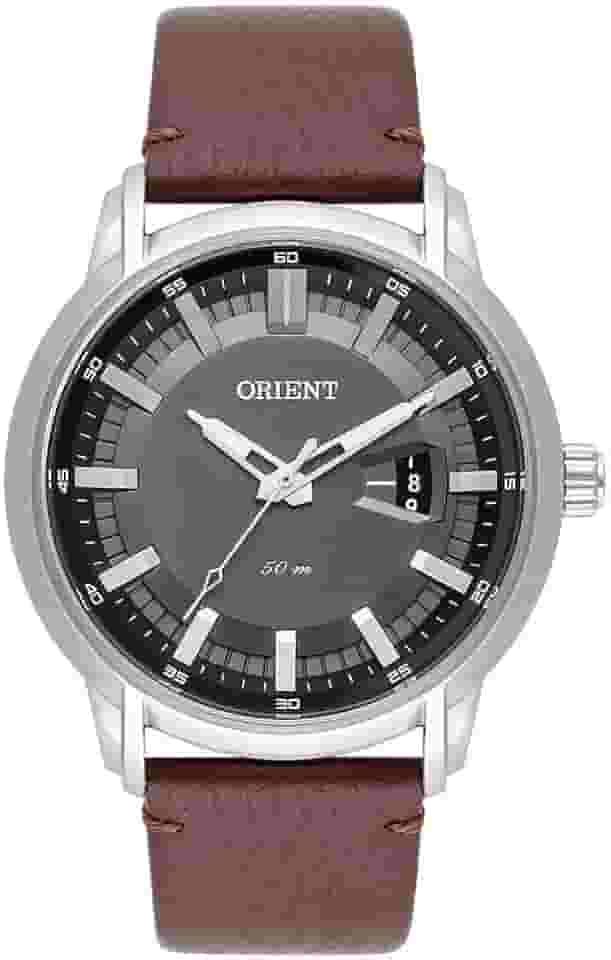 Relógio ORIENT masculino prata preto couro MBSC1039 G1NX