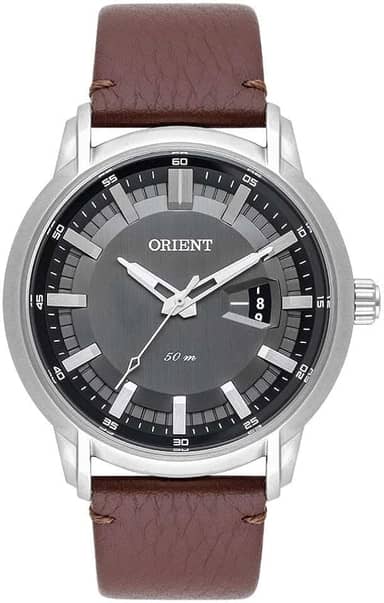 Relógio ORIENT masculino prata preto couro MBSC1039 G1NX