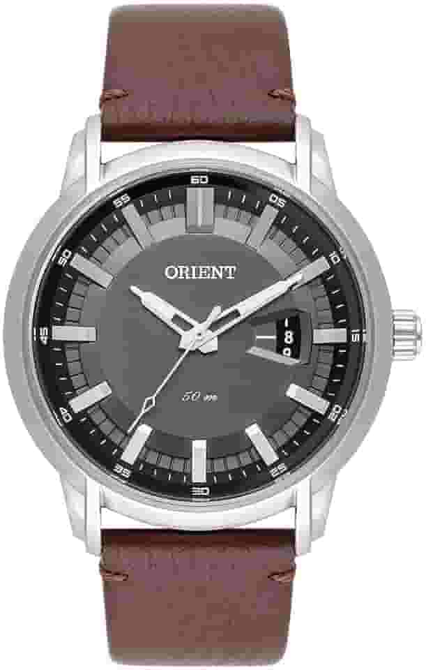 Relógio ORIENT masculino prata preto couro MBSC1039 G1NX
