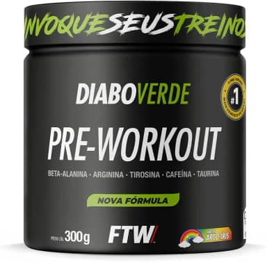 FTW Pré-Treino Diabo Verde em Pó com Cafeína, Aminoácidos Beta‑Alanina e Arginina para Treinos e Atividades Físicas - Pote 300 g (Sabor: Arco Iris)