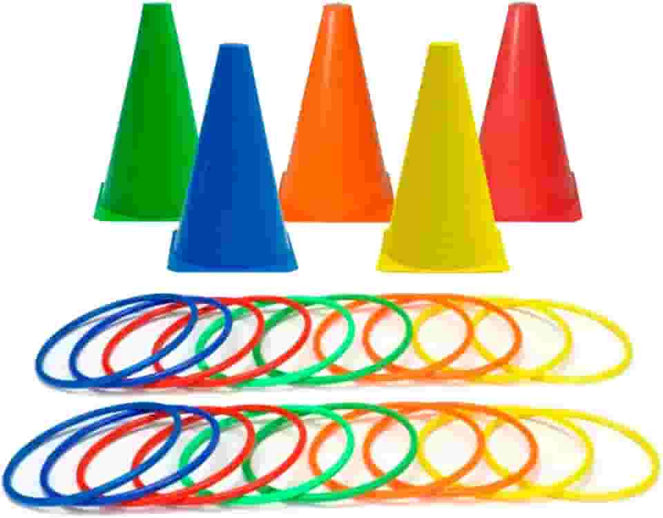 5 Cones Demarcatórios 18cm + 15 Mini Argolas Recreativas