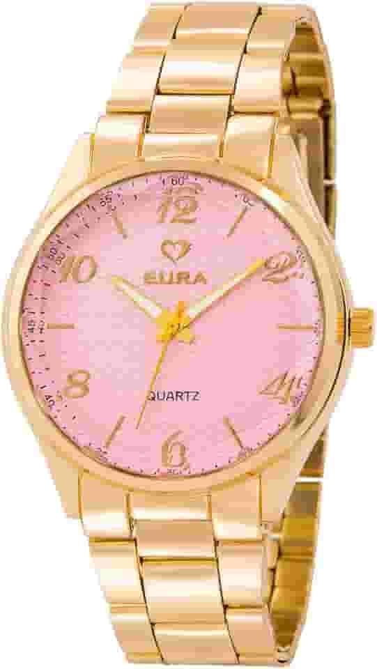 relogio feminino dourado eura original com colar e brincos REF005