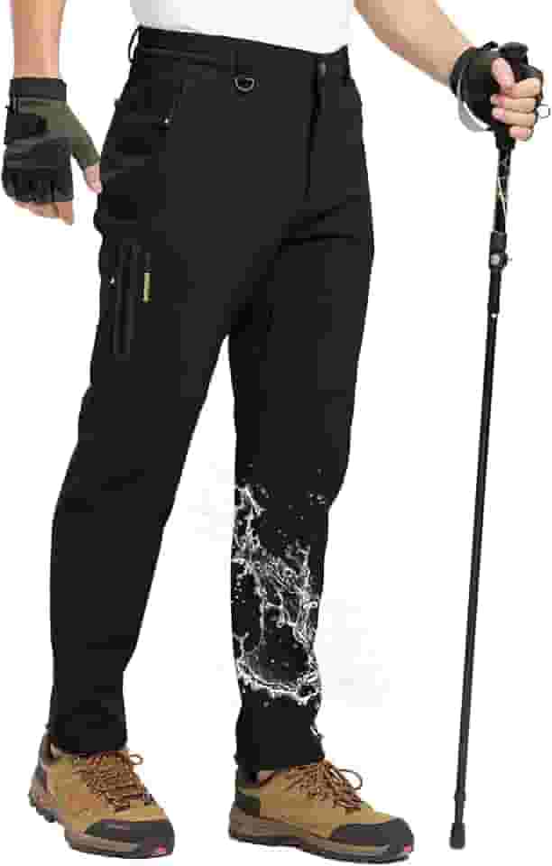 Calça masculina de snowboard softshell impermeável para caminhadas ao ar livre forrada de lã resistente ao desgaste à prova de vento