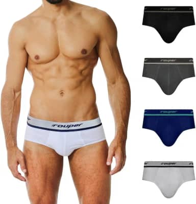 Kit 4 Cuecas Slip Algodão Lateral Canelada Rouper Active Masculino