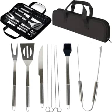 Kit Para Churrasco 9 Peças Com Estojo Resistente E Alça Cabo De Inox Inoxidável Presente Vendana