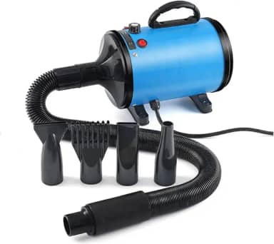 FINYQBET Soprador Secador Para Pets - Secador Profissional 3800W com 4 Bicos, Ajuste Contínuo de Velocidade (50-120 m/s) e Temperatura (35-65°C), Ideal para Tosa de Cães, Gatos em Salões e Casa(Azul, 220V)