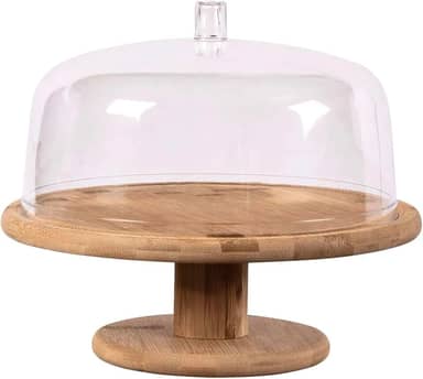 Ou Boleira com Pé em Bambu e Cúpula Transparente Linha Sense