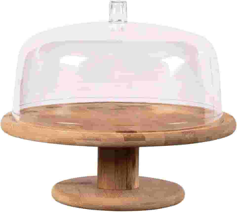 Ou Boleira com Pé em Bambu e Cúpula Transparente Linha Sense