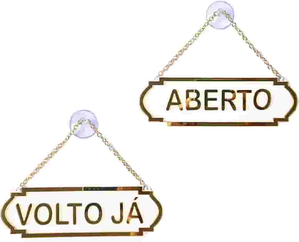 Placa Aberto Volto Já Decorativa Com Corrente E Ventosa Para Lojas