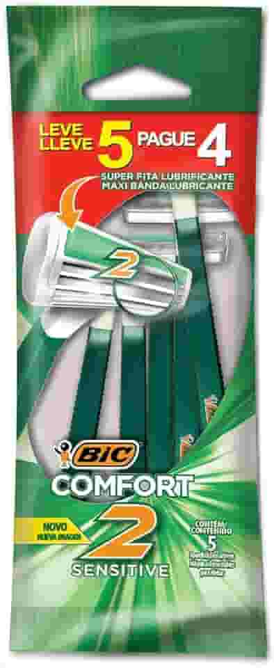 BIC Aparelho De Barbear Comfort 2 Pele Sensível C/ Fita Lubrificante 884626 Embalagem Leve 5 Pague 4