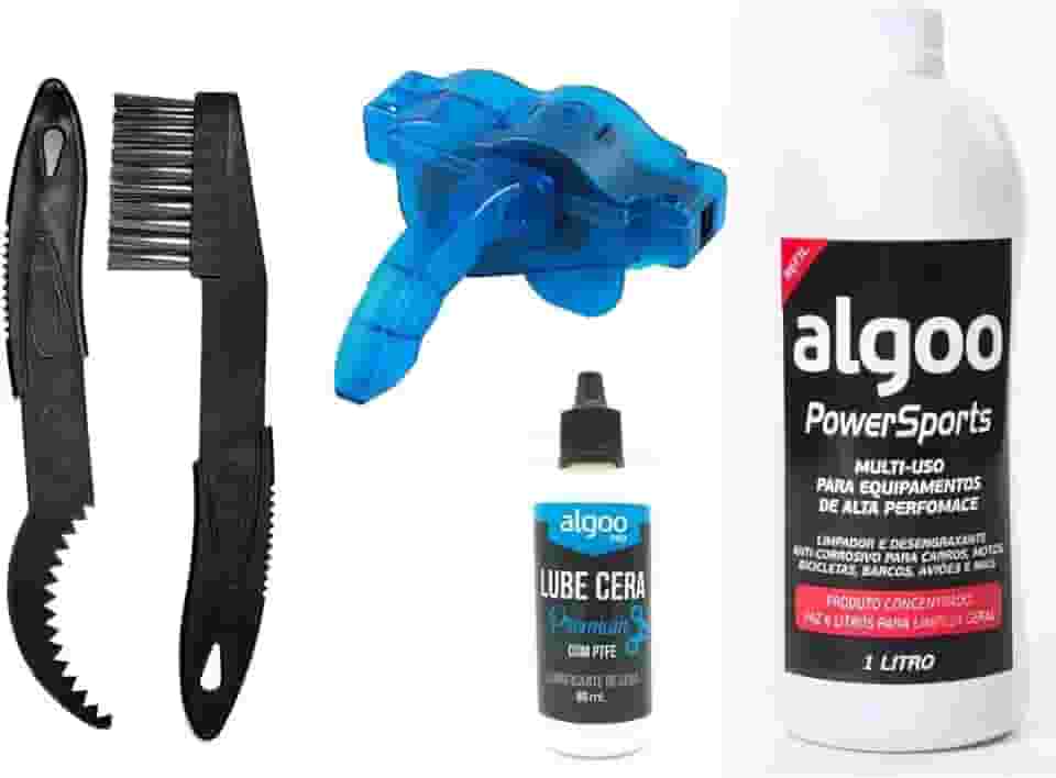 Kit Limpeza Bike Desengraxante 1L Com Escova Limpador E Raspador Cassete K7 Com Limpador Corrente Bike Óleo Algoo Cera 60ml