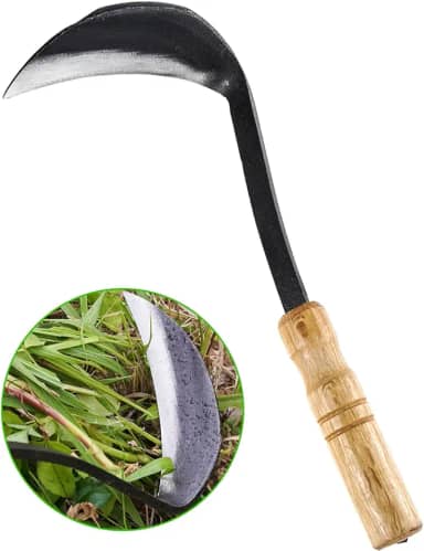 Enxada japonesa para foice de erva daninha, removedor de ervas daninhas de 28 cm para jardinagem Nejiri Kama lâmina de escavação e corte, molde de uma peça de aço de alto carbono com cabo de madeira dura, borda muito afiada, trabalho rápido
