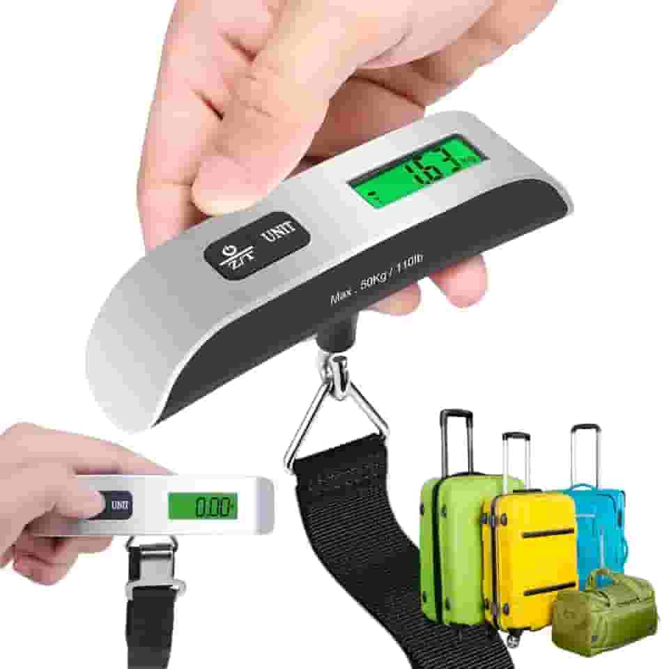 Balança Digital de Mão com Gancho e Trava para Pesar Bagagem com Precisão, Mala, Mala de Mão, Pesca, Uso Doméstico Até 50KG, Portátil e Leve, Visor LED, Balança de Suspensão de Bagagem, Viagem