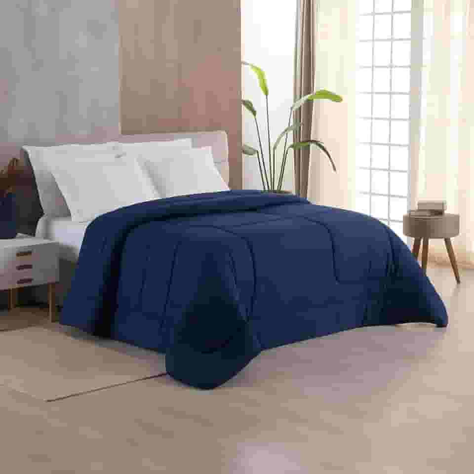 Edredom King 400 Fios Dupla Face Matelado Toque Acetinado 01 Peça Marinho