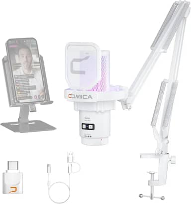Comica EJoy Uni Pro Microfone USB Sem Fio para PC, PS4, PS5, Celular USB-C e Mac, Microfone Condensador com Braço Articulado para Twitch, Streaming, Podcast,Cancelamento de Ruído,Mudo e Monitoramento