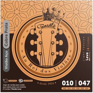 ENCORDOAMENTO 010 AÇO COBRE PRATA C/BOLINHA P/VIOLÃO .010 - .047 – RVVA10SP