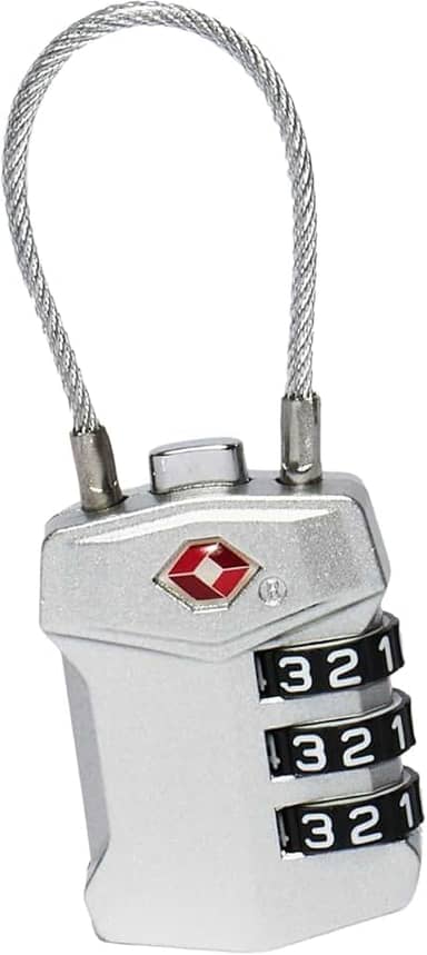 Cadeado com Cabo de Aço e Combinação de 3 Dígitos, Trava de Segurança TSA, Preto (Prata)