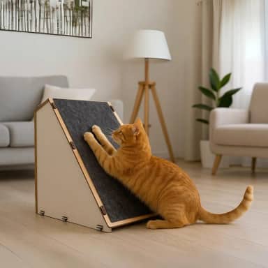 BOXFAN Arranhador para Gato com Rampa em MDF Toca Casinha com Carpete Antiestresse Brinquedo Playground Interativo para Gatos Adultos e Filhotes - Conforto, Diversão e Proteção para Móveis