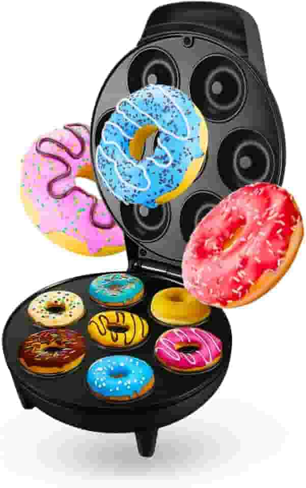 Máquina de Donuts Elétrica – Prepara 7 Mini Donuts com Revestimento Antiaderente – Compacta, Rápida e Fácil de Usar – Ideal para Lanches e Sobremesas Criativas
