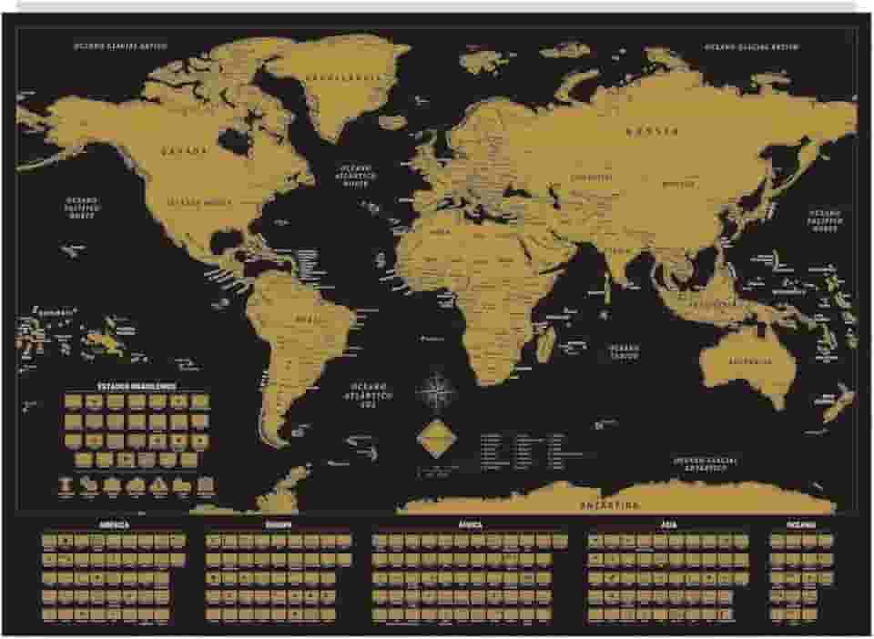 Mapa Mundi Raspadinha C/Bandeiras 50x70 cm