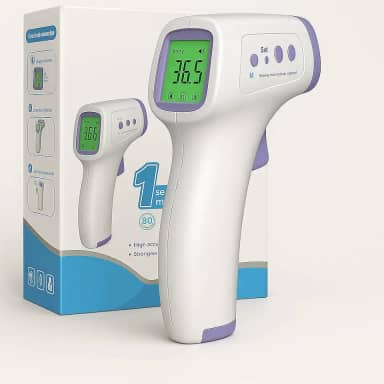 Genérico Termômetro Digital Infravermelho, Branco e Roxo, LCD, Medição em 1 Segundo, Alta Precisão, para Testa, Corpo, Líquidos e Alimentos, com Alarme de Febre