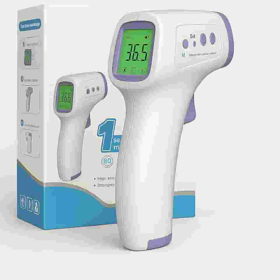 Genérico Termômetro Digital Infravermelho, Branco e Roxo, LCD, Medição em 1 Segundo, Alta Precisão, para Testa, Corpo, Líquidos e Alimentos, com Alarme de Febre